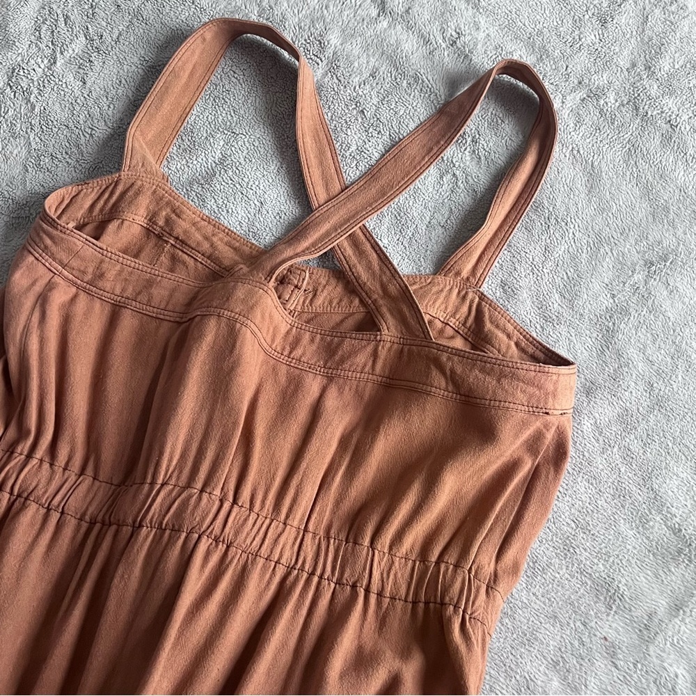 Free People Catch The Breeze Button Tiered Midi Dress Amber Wave Neutral Tan S - Picture 14 of 15